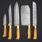 Olive Wood Chef Knife Set Handmade Damascus Steel 5 Pcs Professional Kitchen Knives With Leather R 0