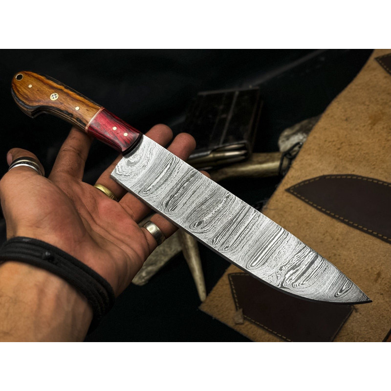 Handmade Damascus Steel Chef Knife Set Of 5 Wooden Bolster Full Tang Knives With Sheath 2