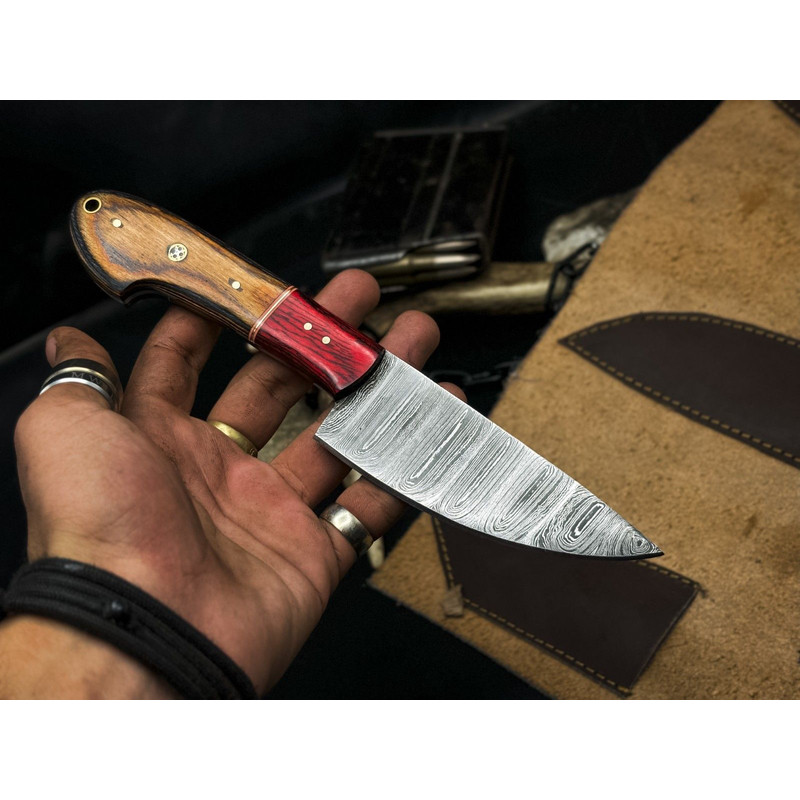 Handmade Damascus Steel Chef Knife Set Of 5 Wooden Bolster Full Tang Knives With Sheath 4