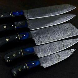handmade damascus kitchen chef knife | twisted pattern forged steel with hardwood handle & leather sheath