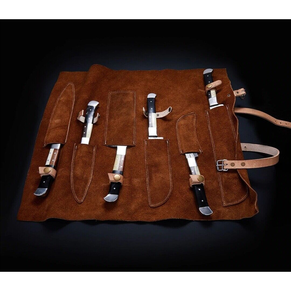 Custom Handmade Damascus Steel Chef Knife Set 6Piece Kitchen Knives With Bone Horn Wood Handles 1