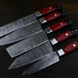 rare kitchen damascus handmade chef knife | custom everyday carry knife with camel bone handle & leather sh