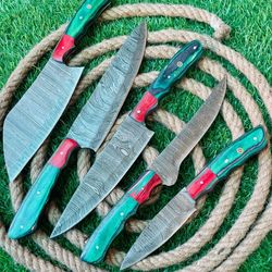 5-piece handmade damascus steel chef knife set | wooden handles
