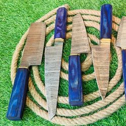 5-piece handmade damascus steel chef knife set | wooden handles with leather sheath | premium