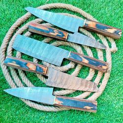 elite 5-piece handmade damascus steel chef knife set | ergonomic wooden handles & leather sheath | professional kitchen