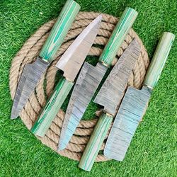 5-piece handmade damascus steel chef knife set | rat tail tang with wooden handles & leather sheath | premium kitchen