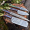 Lot Of 4 Handmade Damascus Steel Chef Knives Hammered Full Tang With Hard Wood Handles Premium Ki 3