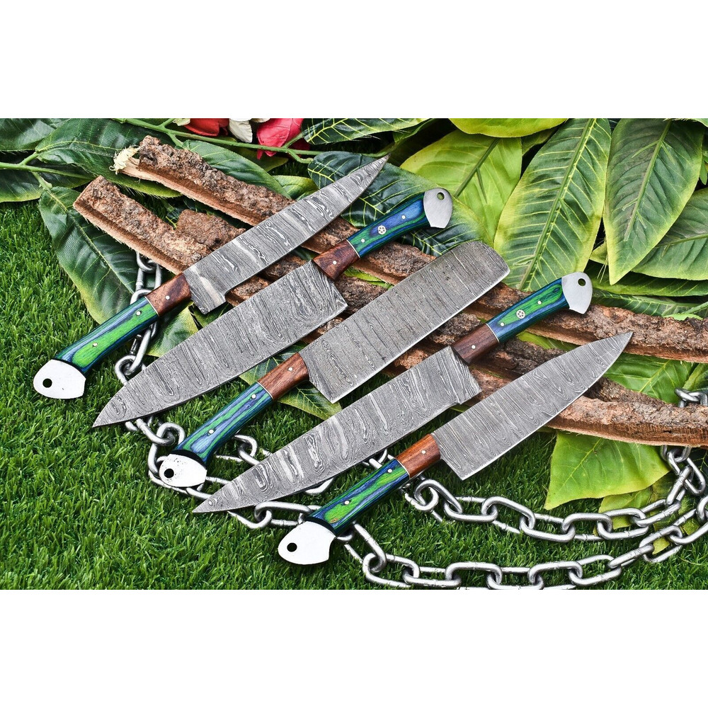 Luxury 5Piece Handmade Damascus Steel Chef Knife Set Ergonomic Wooden Handles With Rat Tail Tang 3