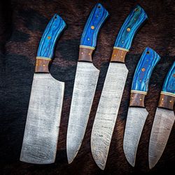 custom handmade damascus chef & hunting knife set | premium steel blades with custom handles & sheath