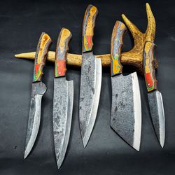 custom handmade damascus chef & hunting knife | premium steel blade with custom handle & sheath