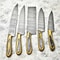 Superb Custom Lot Of 5 Handmade Hammered Damascus Steel Chef Knives Full Tang Blades With Polished 0