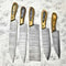 Superb Custom Lot Of 5 Handmade Hammered Damascus Steel Chef Knives Full Tang Blades With Polished 3