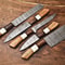 Lot Of 5 Handmade Damascus Steel Blade Chef Knife Set Full Tang Blades With Polished Handles 0