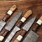 Lot Of 5 Handmade Damascus Steel Blade Chef Knife Set Full Tang Blades With Polished Handles 1
