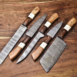 custom 5 piece damascus kitchen knife set – master chef quality knives, elegant handle