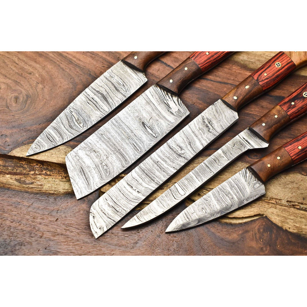 Lot Of 5 Handmade Damascus Steel Blade Chef Knife Set Full Tang Blades 2