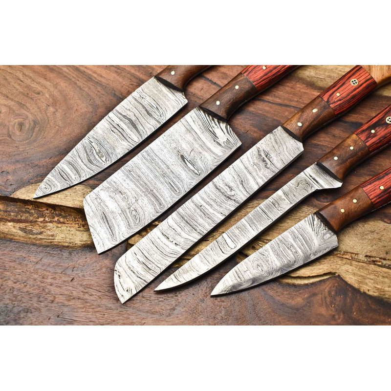 Lot Of 5 Handmade Damascus Steel Blade Chef Knife Set Full Tang Blades 2
