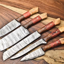 hand-forged 5pc damascus chef knife collection – high carbon steel blades, perfect for home