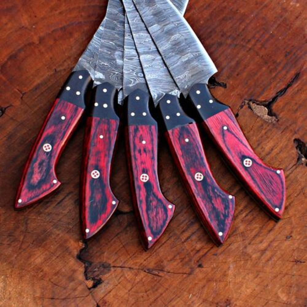 Handmade Damascus Steel Chef Knives Kitchen Set With Leather Bag Full Tang 2
