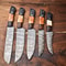 Lot Of 5 Handmade Damascus Steel Chef Knives Set Hammered Full Tang Blades 1013 Razor Sharp 3