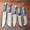 Lot Of 5 Handmade Damascus Steel Chef Knives Set Hammered Full Tang Blades 0