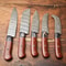 Custom Lot Of 5 Handmade Hammered Damascus Steel Chef Knives Set 0