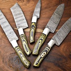 5-piece handmade hammered damascus steel chef knife set | professional kitchen cutlery