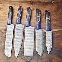 premium 5 pc damascus chef knife set – hand-forged kitchen knives, perfect for chefs