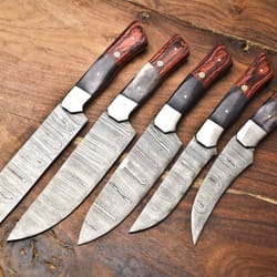 5-piece handmade damascus steel chef knife set – professional kitchen knives with elegant wood handles