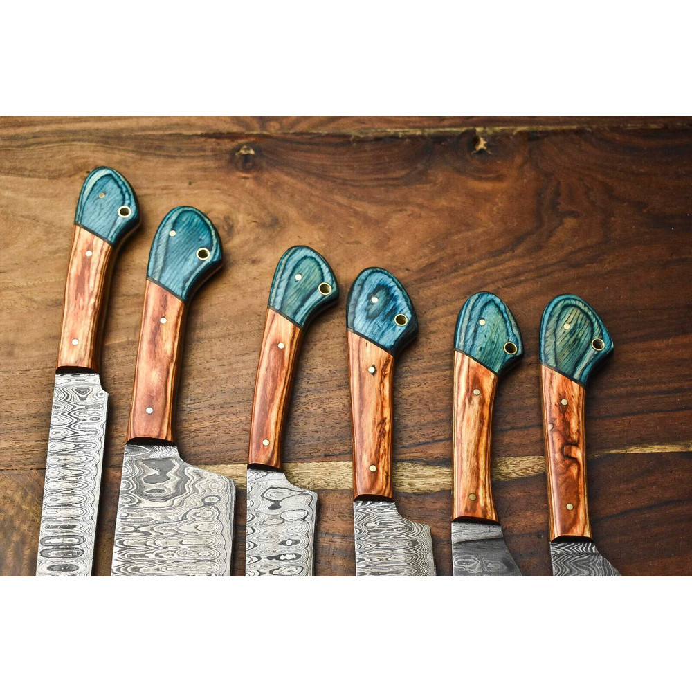 Lot Of 6 Handmade Damascus Steel Chef Knives Set Custom Hammered Full Tang Blades 2