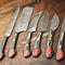 Handcrafted 6Piece Damascus Steel Chef Knives Set Custom Hammered Kitchen Blades 1
