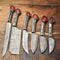 Handcrafted 6Piece Damascus Steel Chef Knives Set Custom Hammered Kitchen Blades 0