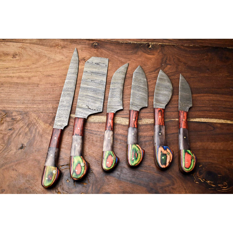Lot Of 6 Premium Handmade Damascus Steel Kitchen Knives Professional Set 1