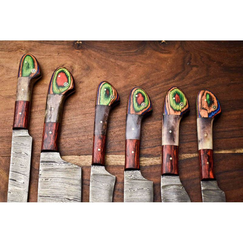 Lot Of 6 Premium Handmade Damascus Steel Kitchen Knives Professional Set 2