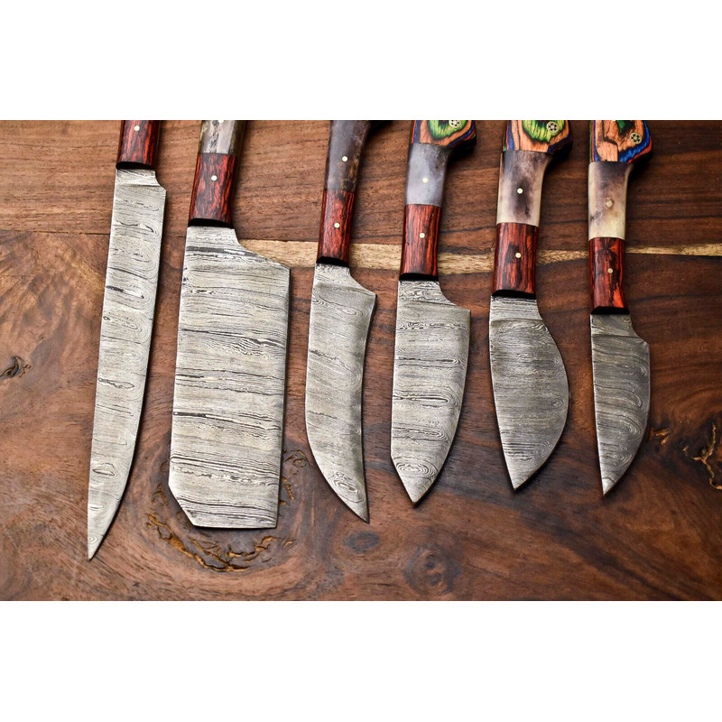 Lot Of 6 Premium Handmade Damascus Steel Kitchen Knives Professional Set 3