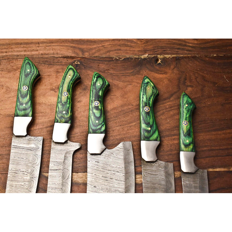 Lot Of 5 Handmade Hammered Damascus Steel Knives Custom Chef Set With Unique Blades 2