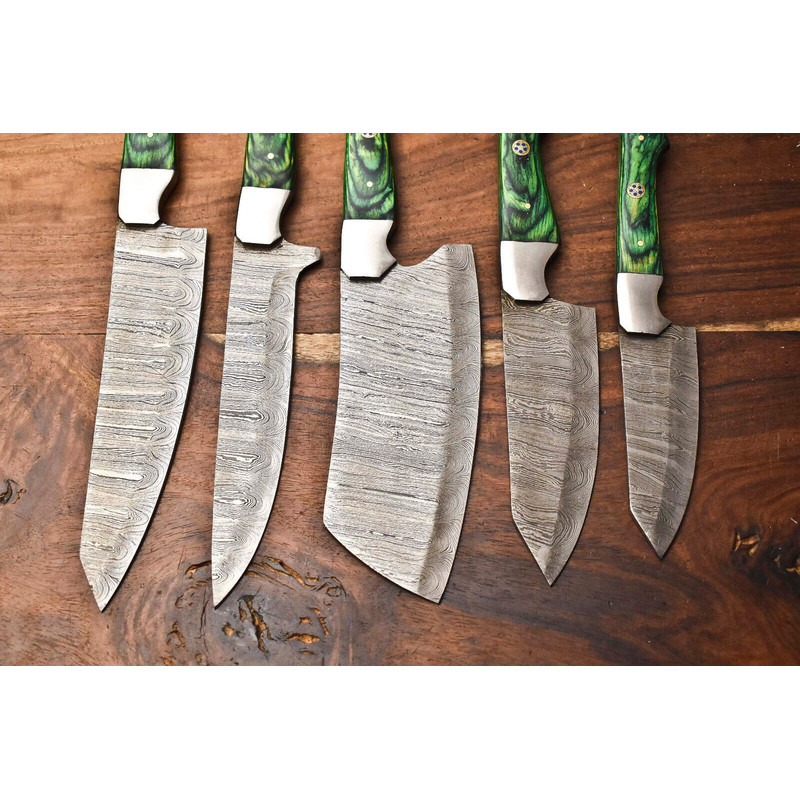 Lot Of 5 Handmade Hammered Damascus Steel Knives Custom Chef Set With Unique Blades 3