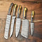Custom Lot Of 5 Handmade Damascus Steel Chef Knives Hammered Full Tang Kitchen Set 0