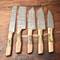 Custom Lot Of 5 Handmade Hammered Damascus Steel Blade Chef Knife Set Professional Handmade Kitche