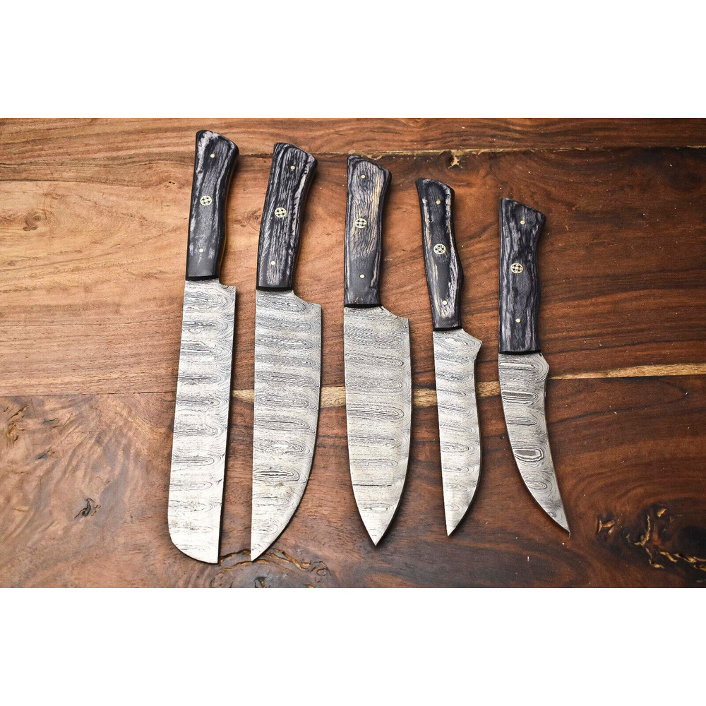 Artisan Handmade Damascus Steel Chef Knife Set 5Piece Hammered Kitchen Collection 0