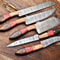 Custom Lot Of 5 Handmade Hammered Damascus Steel Blade Chef Knife Set Professional Handmade Knives
