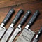 Custom Lot Of 5 Handmade Hammered Damascus Steel Blade Chef Knife Set 2