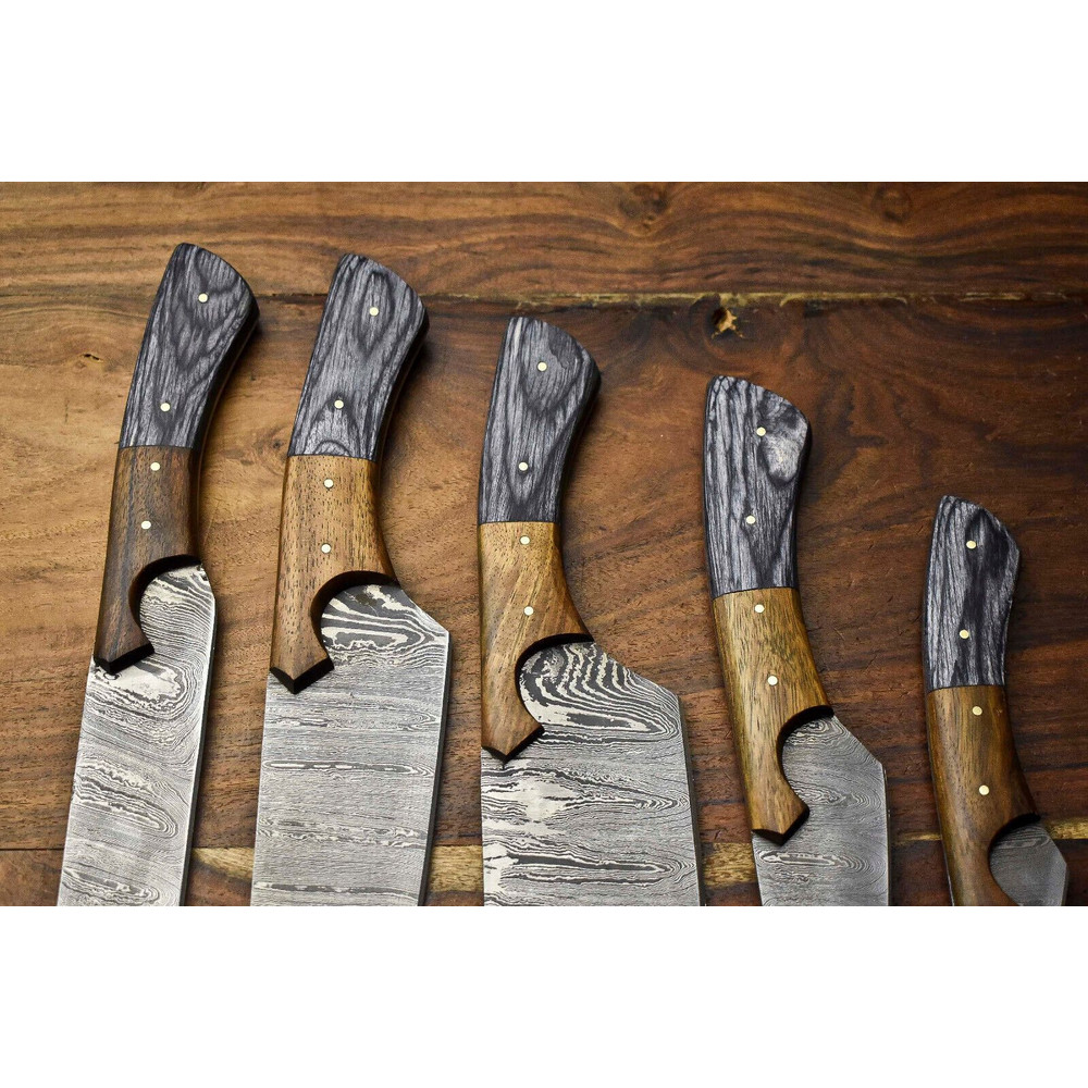 Custom Lot Of 5 Handmade Hammered Damascus Steel Chef Knife Set Professional Handmade Kitchen Kniv