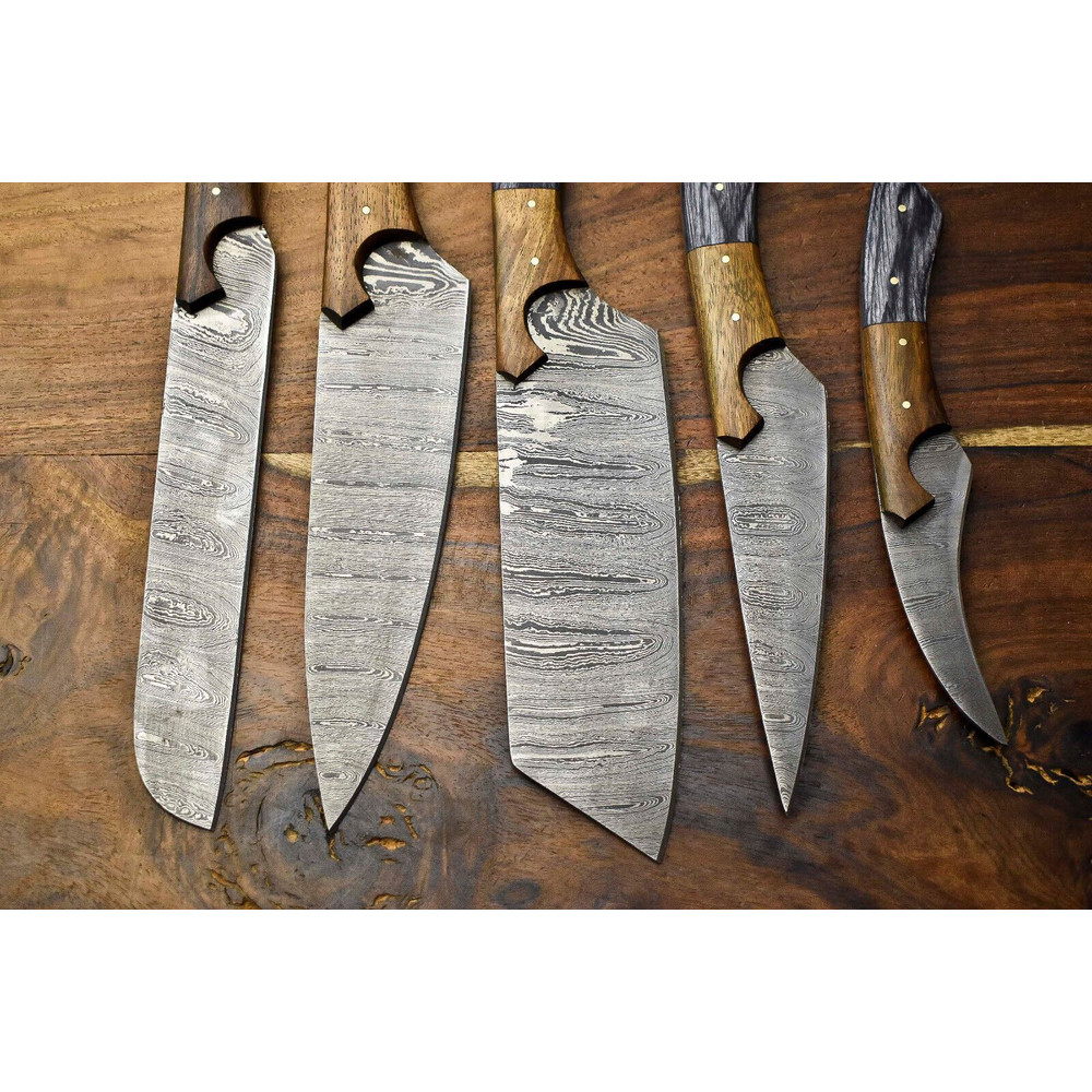 Custom Lot Of 5 Handmade Hammered Damascus Steel Chef Knife Set Professional Handmade Kitchen Kniv