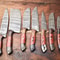 Custom Lot Of 7 Handmade Hammered Damascus Steel Chef Knife Set Professional 7Piece Kitchen Knives