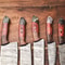 Custom Lot Of 7 Handmade Hammered Damascus Steel Chef Knife Set Professional 7Piece Kitchen Knives