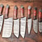 Custom Lot Of 7 Handmade Hammered Damascus Steel Chef Knife Set Professional 7Piece Kitchen Knives
