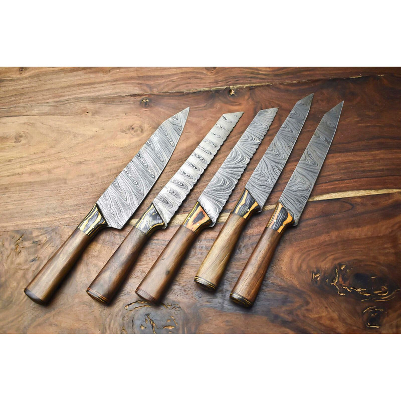 Luxury Handmade Damascus Steel Chef Knife Set Custom 5Piece Kitchen Blades 0