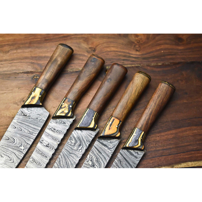 Luxury Handmade Damascus Steel Chef Knife Set Custom 5Piece Kitchen Blades 1