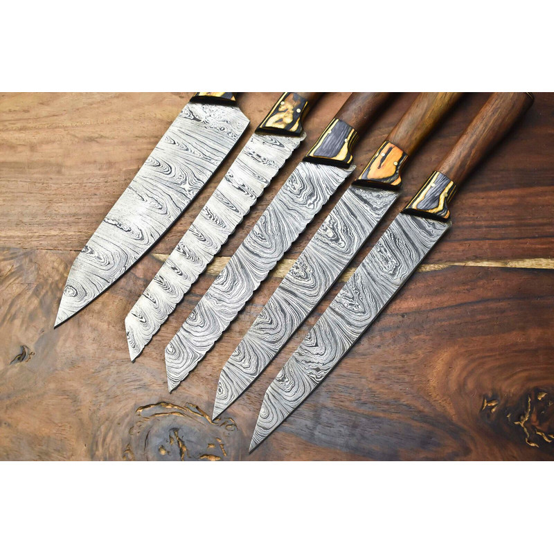 Luxury Handmade Damascus Steel Chef Knife Set Custom 5Piece Kitchen Blades 2